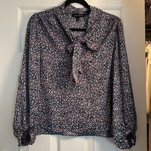 Banana republic floral neck tie balloon sleeve blouse blue pink small